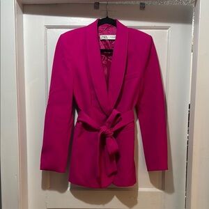 Zara Pink Blazer with Notched Lapels and Wrap Design
